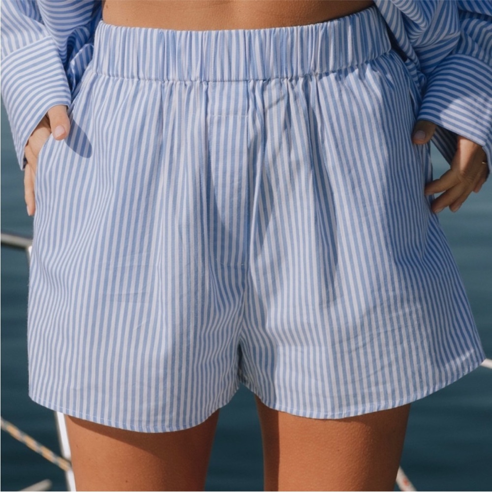 Daily Drills Poplin Resort Shorts Blue and White Stripe NWOT